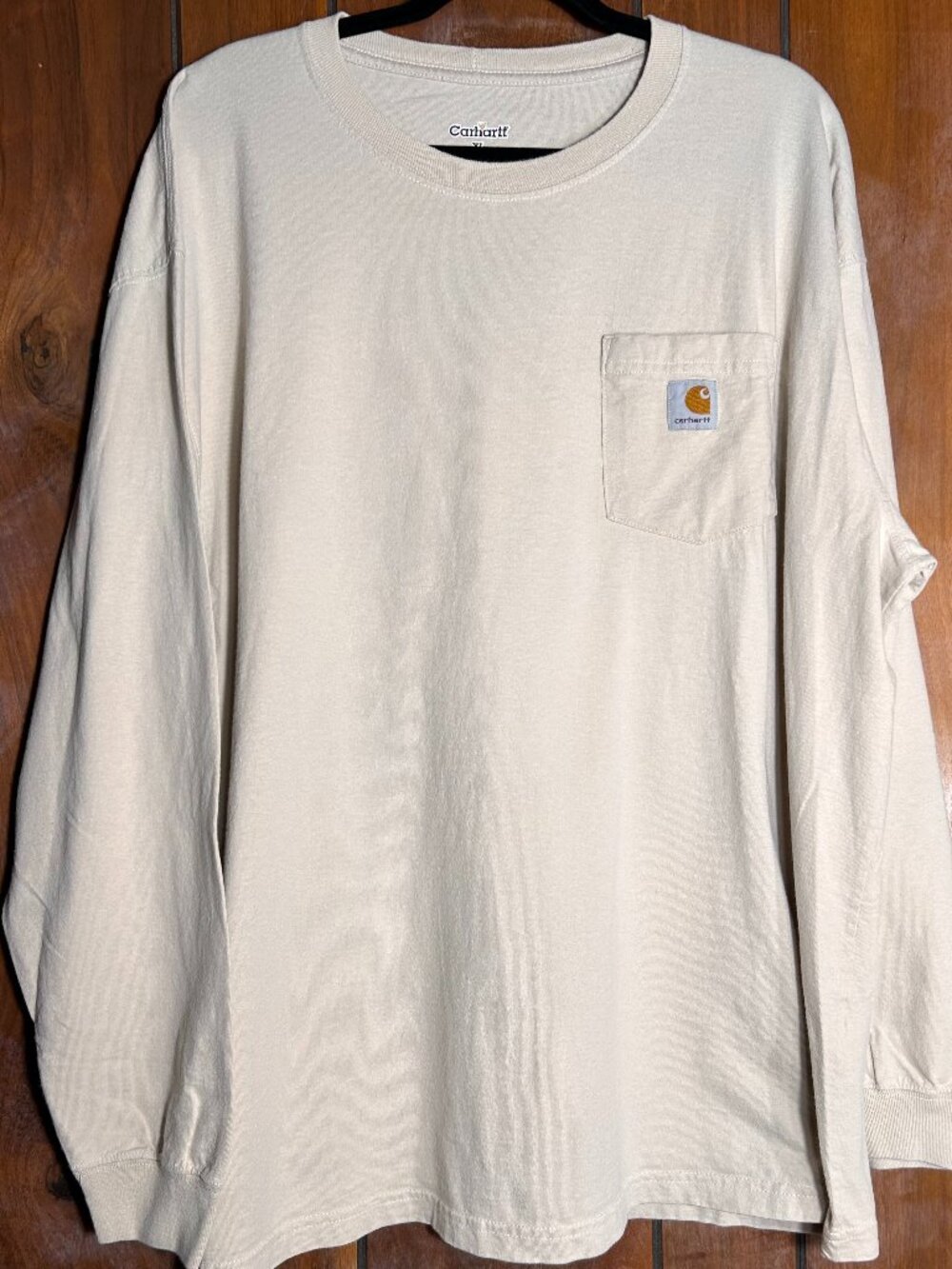 Carhartt Original Fit Cream Color Long Sleeve Pocket Mens XL T-Shirt K126